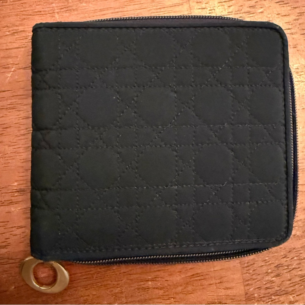 Christian Dior Vintage Black Quilted Wallet with Gold pull